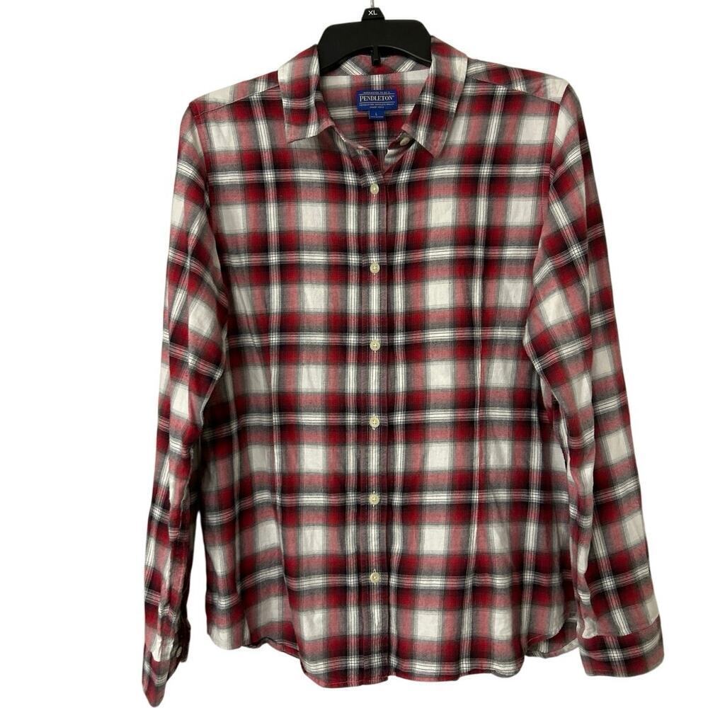 Pendleton Y2K Women’s Cotton Red Plaid Button Down Long Sleeve L Preppy Cabin
